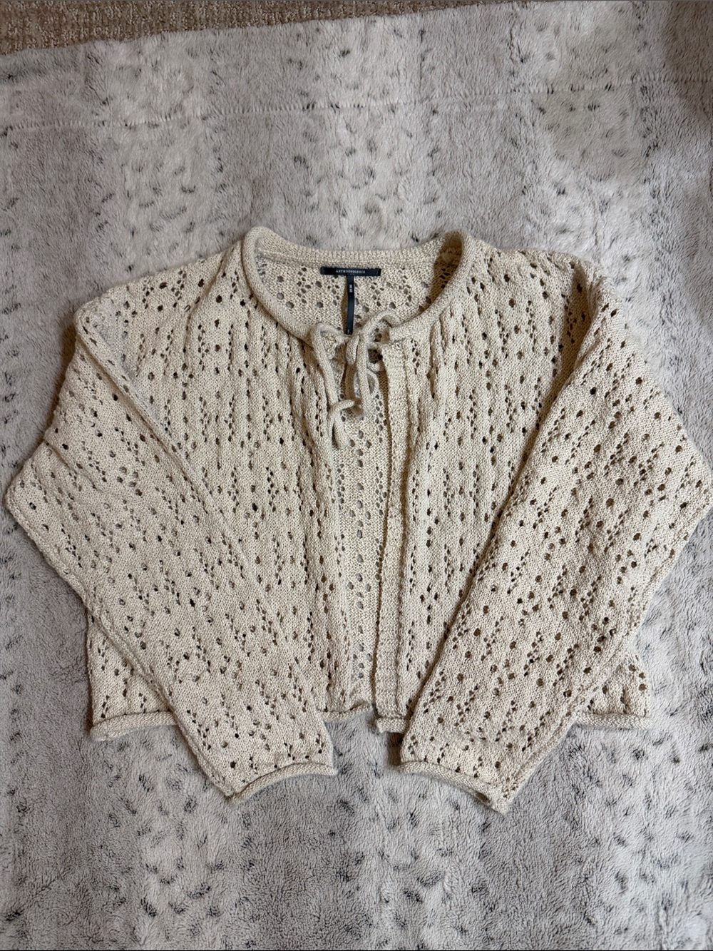 Anthropology Open-Knit Cream Tie-Front Women’s Sweater